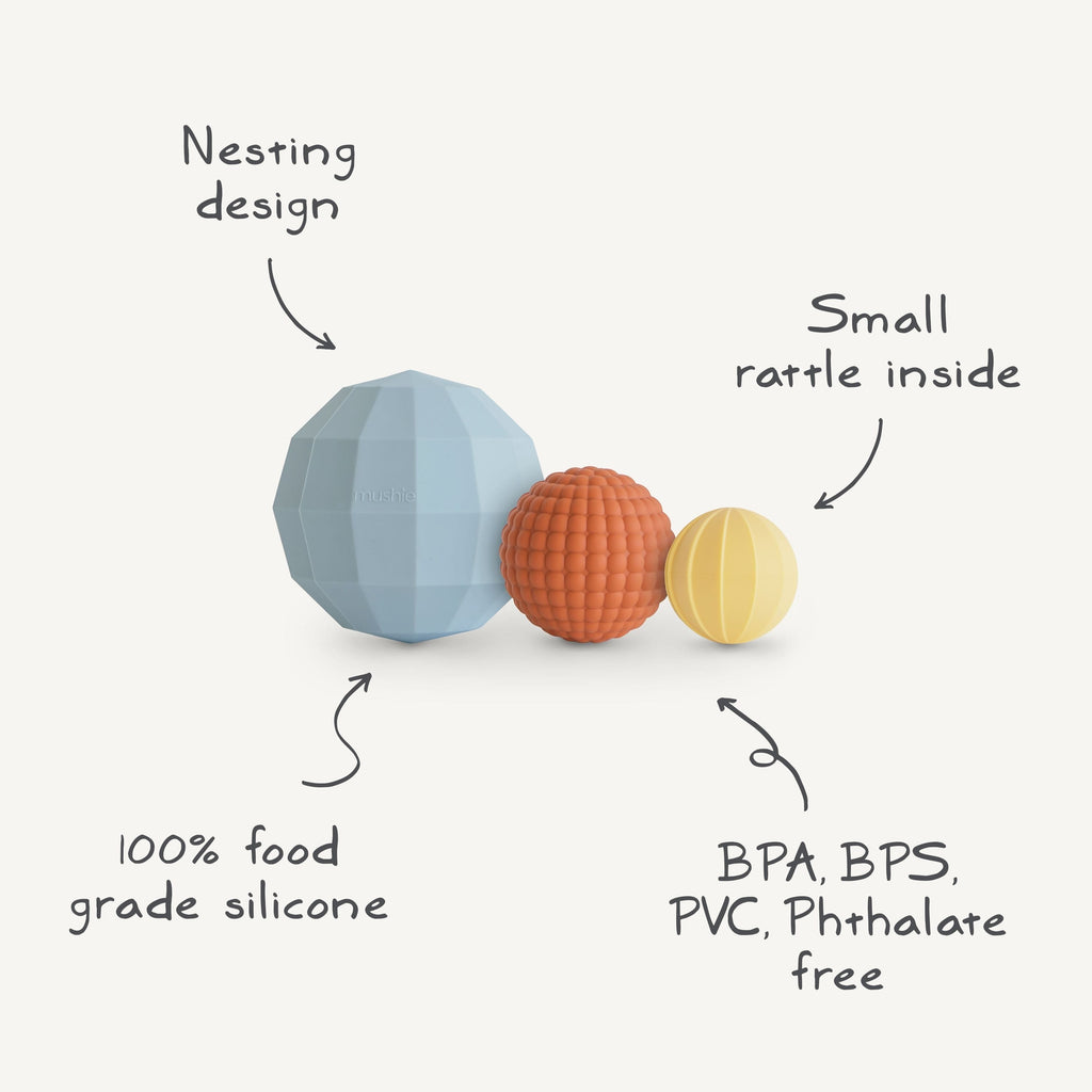 Balles Sensorielles à Empiler en Silicone – Mushie – vue 4