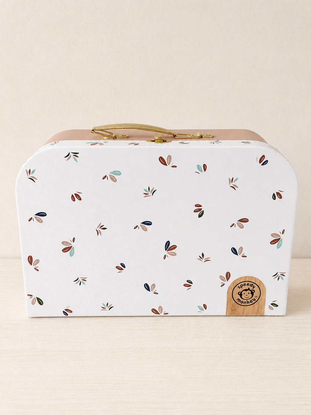 Valisette pour poupée Speedy Monkey fermée, vue arrière avec motifs feuillages